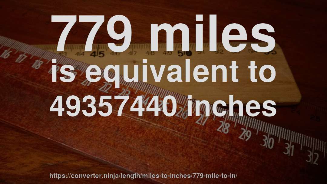 779 miles is equivalent to 49357440 inches