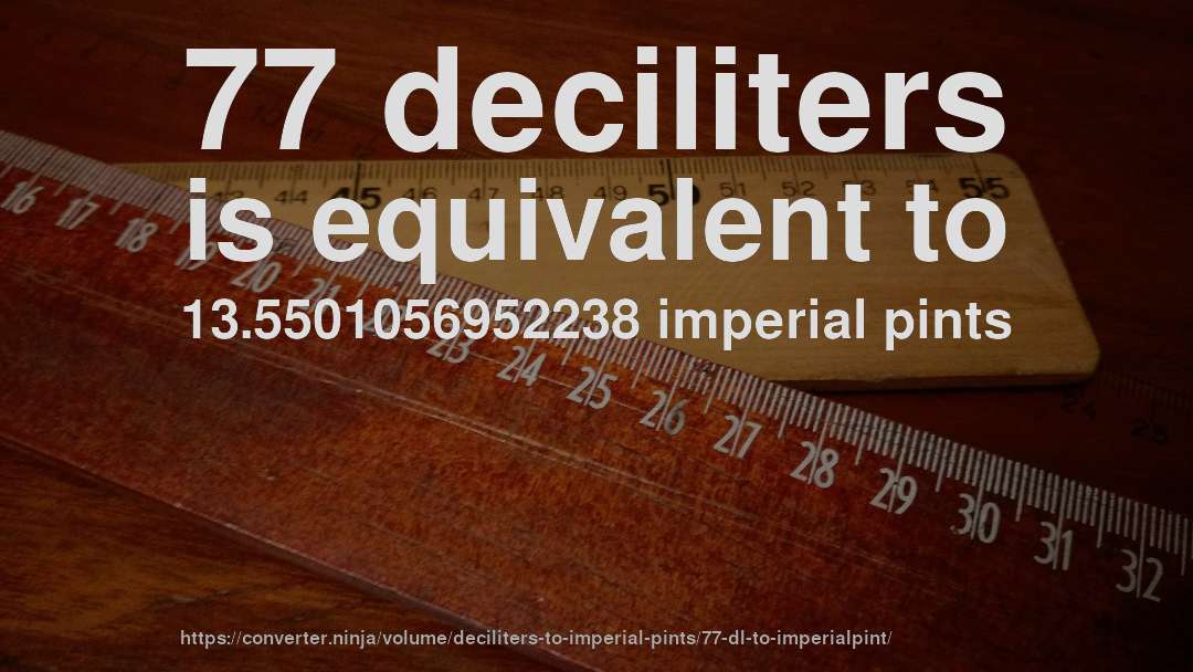 77 deciliters is equivalent to 13.5501056952238 imperial pints