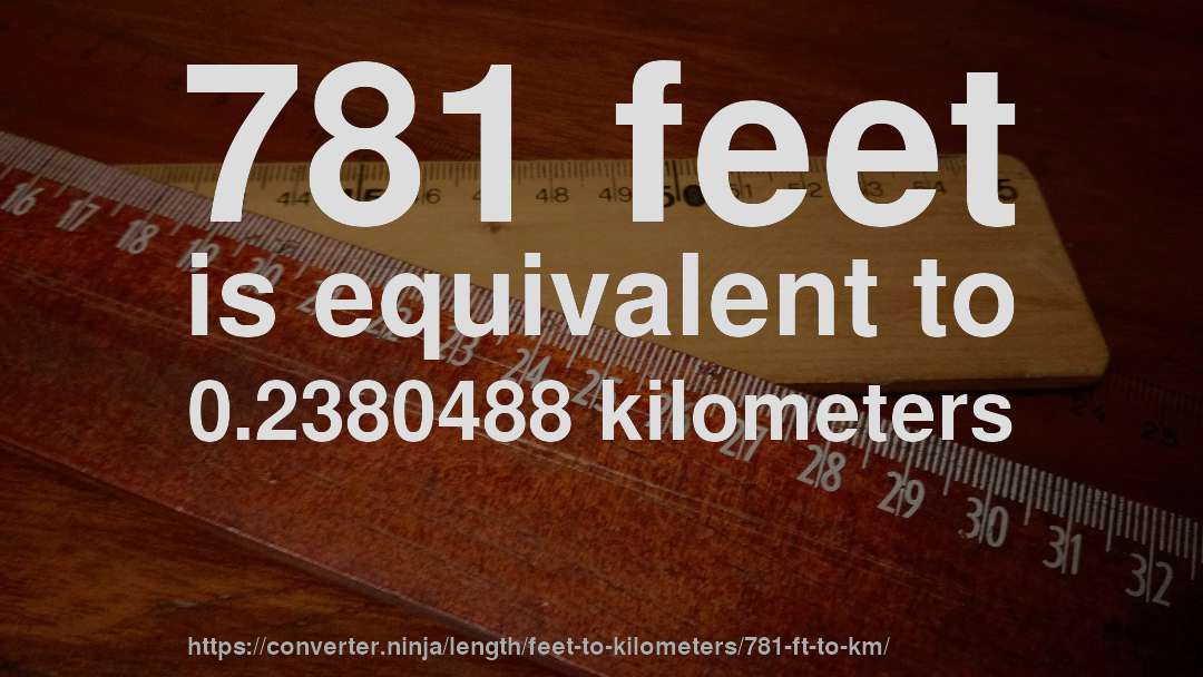 781 feet is equivalent to 0.2380488 kilometers