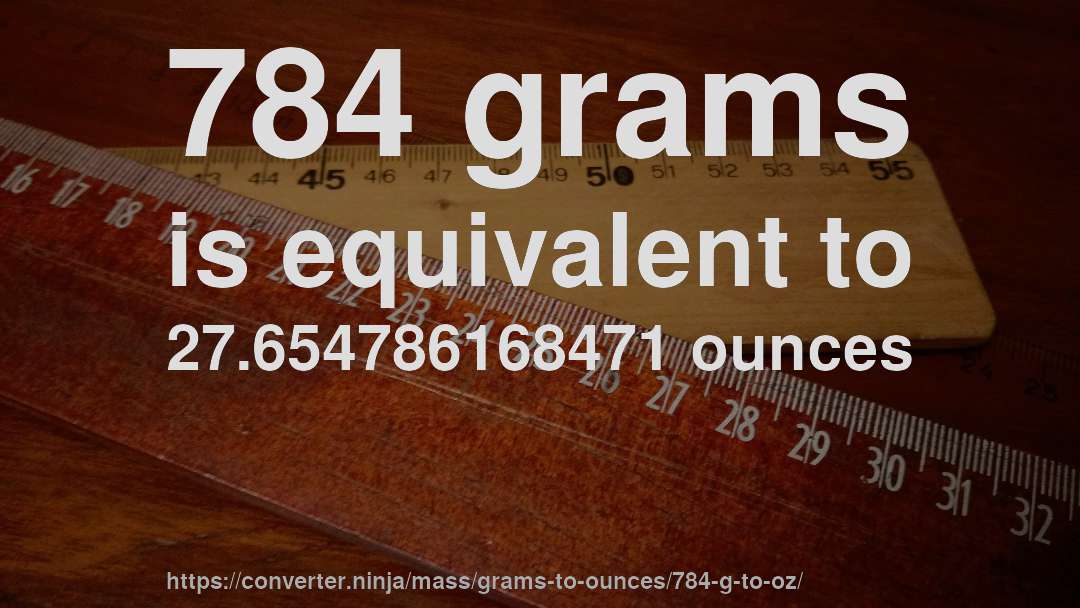 784 grams is equivalent to 27.654786168471 ounces
