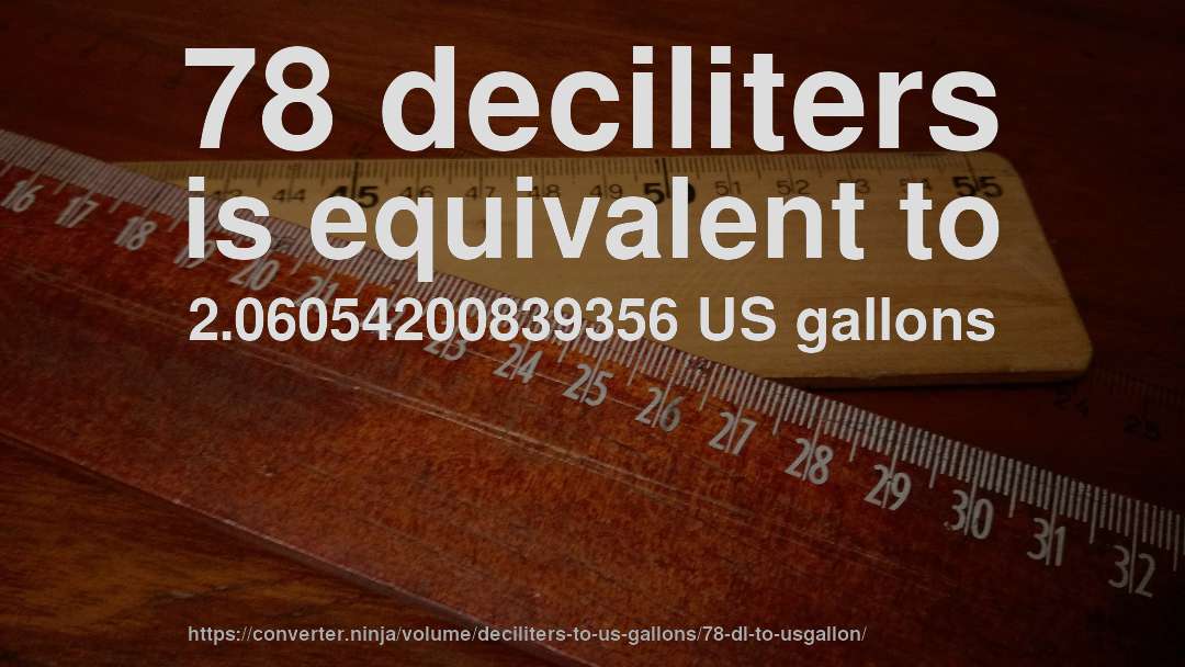 78 deciliters is equivalent to 2.06054200839356 US gallons