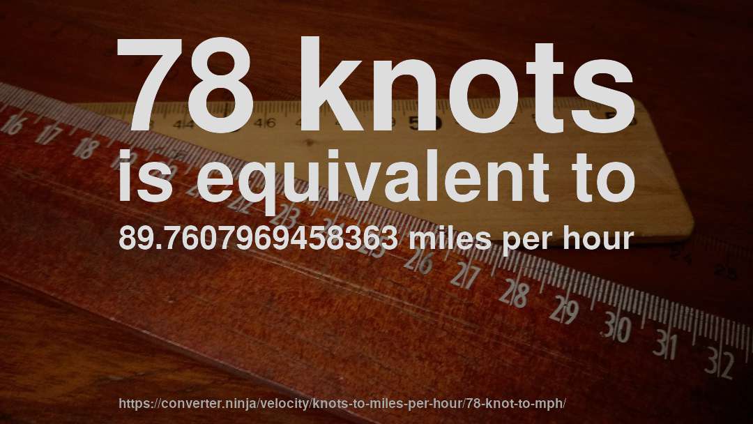 78 knots is equivalent to 89.7607969458363 miles per hour