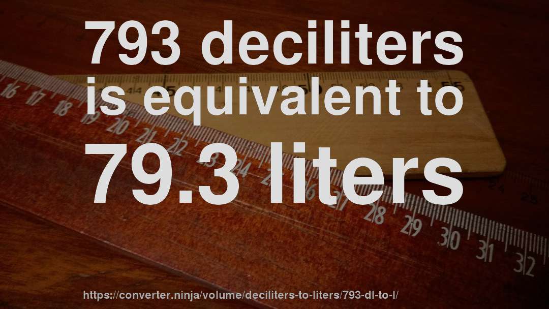 793 deciliters is equivalent to 79.3 liters