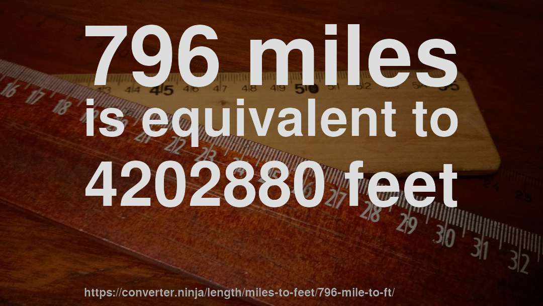796 miles is equivalent to 4202880 feet
