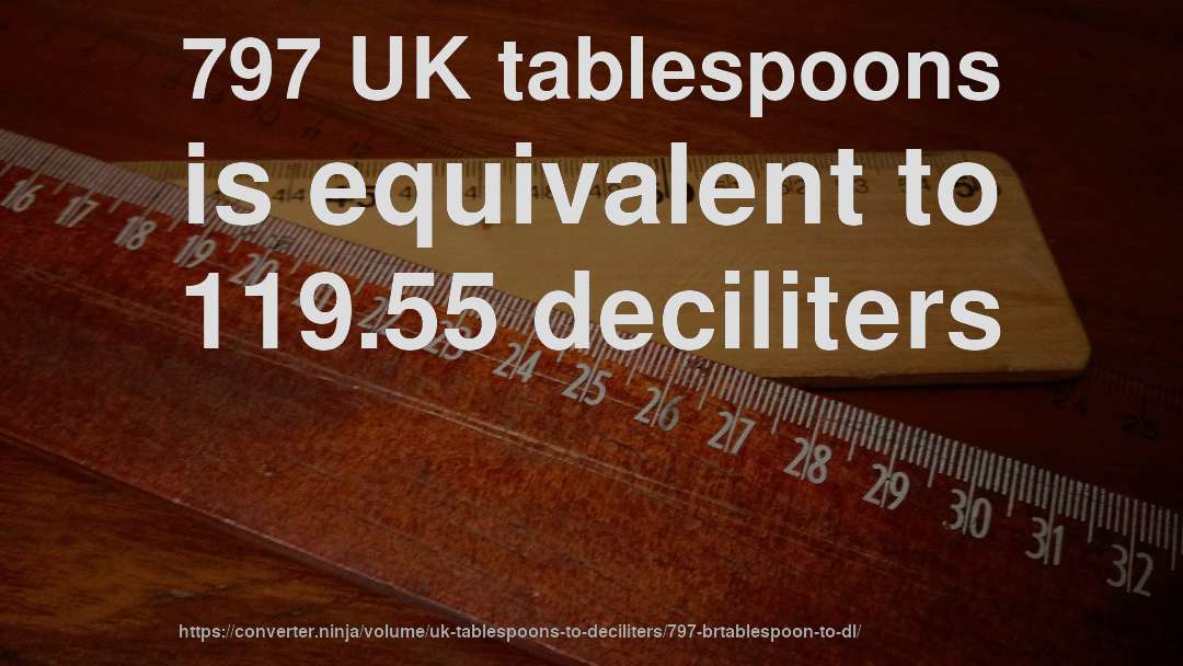 797 UK tablespoons is equivalent to 119.55 deciliters