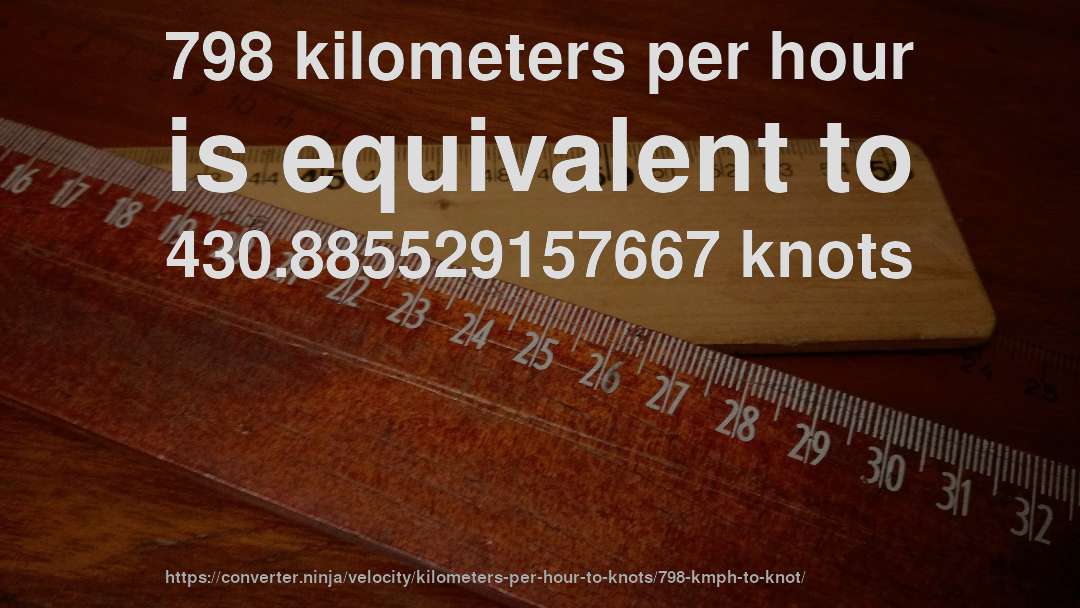 798 kilometers per hour is equivalent to 430.885529157667 knots