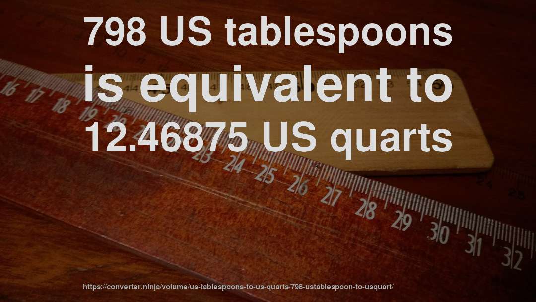 798 US tablespoons is equivalent to 12.46875 US quarts