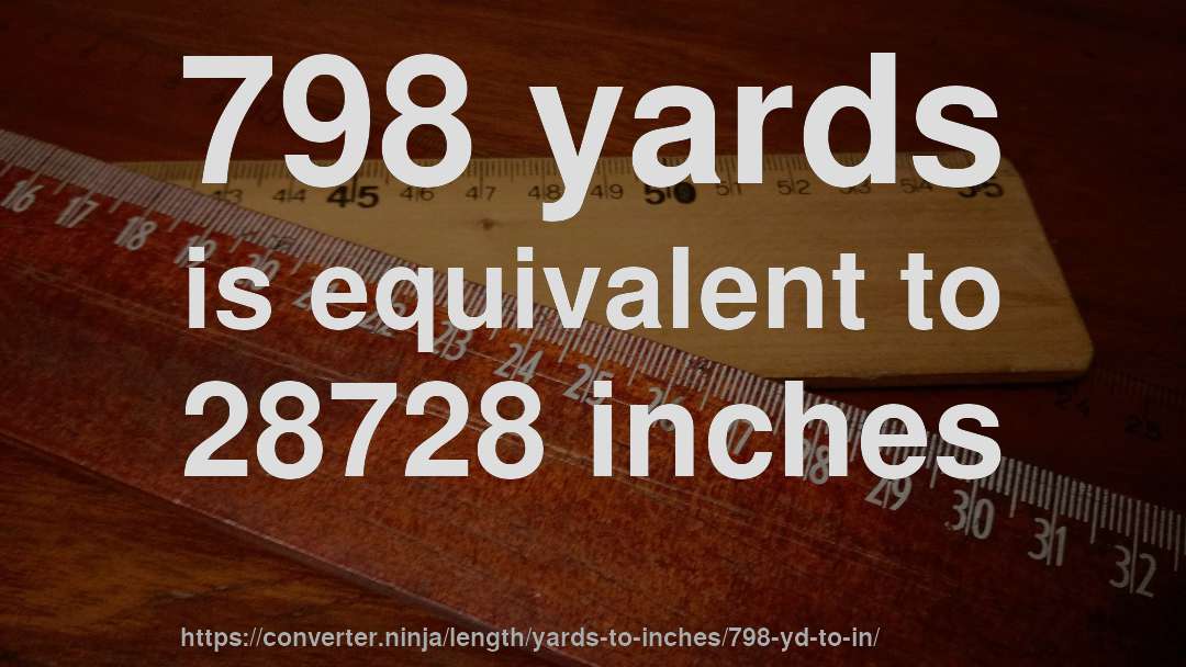 798 yards is equivalent to 28728 inches