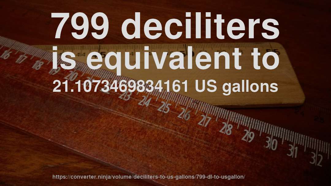 799 deciliters is equivalent to 21.1073469834161 US gallons