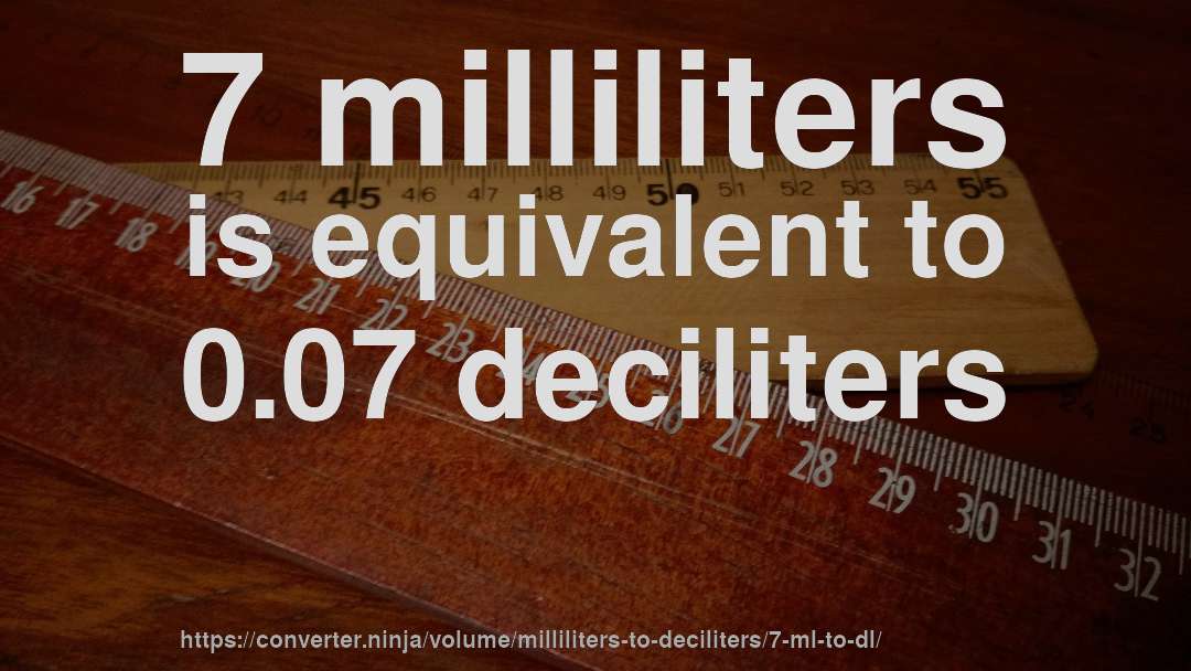 7 milliliters is equivalent to 0.07 deciliters