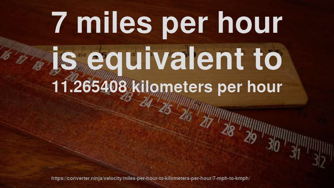 7 miles per hour is equivalent to 11.265408 kilometers per hour