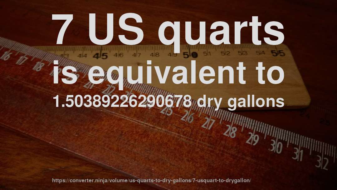 7 US quarts is equivalent to 1.50389226290678 dry gallons