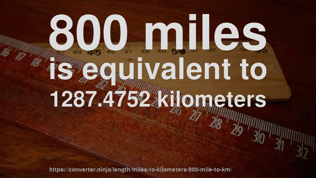 800 miles is equivalent to 1287.4752 kilometers