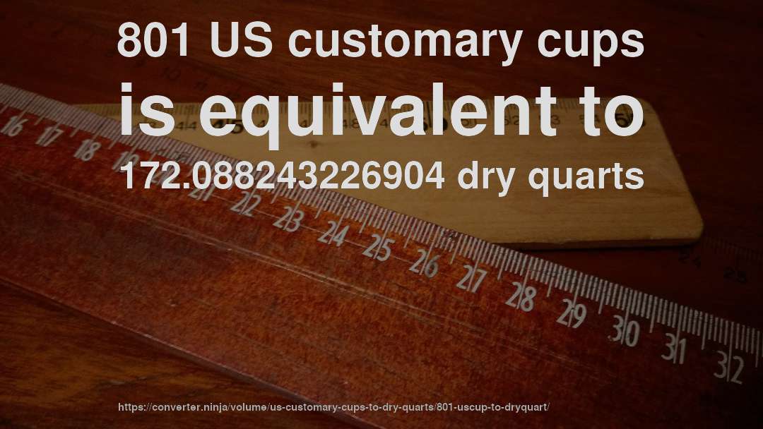 801 US customary cups is equivalent to 172.088243226904 dry quarts