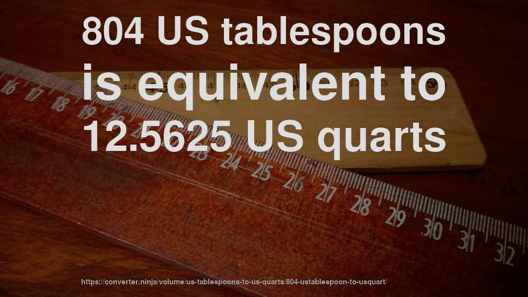 804 US tablespoons is equivalent to 12.5625 US quarts