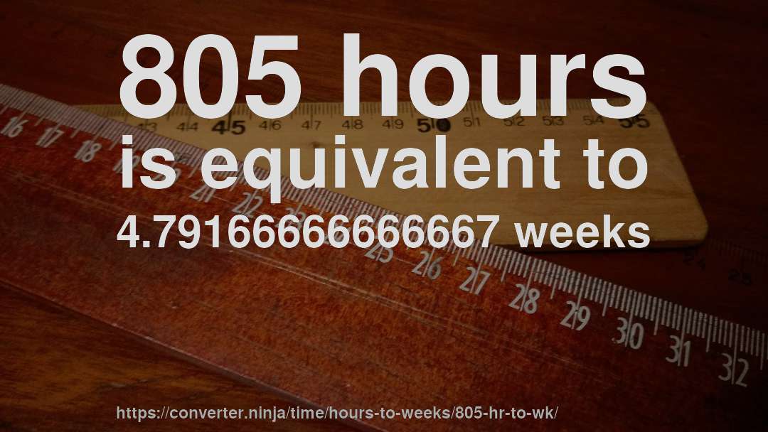 805 hours is equivalent to 4.79166666666667 weeks