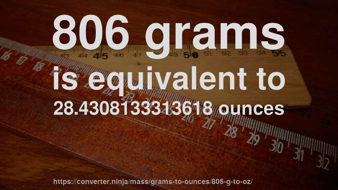 806 grams is equivalent to 28.4308133313618 ounces