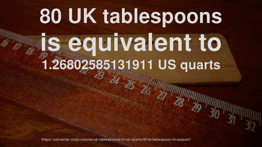80 UK tablespoons is equivalent to 1.26802585131911 US quarts