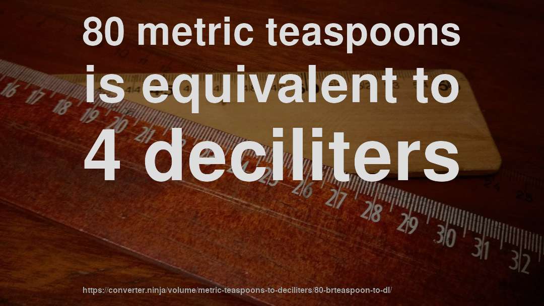 80 metric teaspoons is equivalent to 4 deciliters