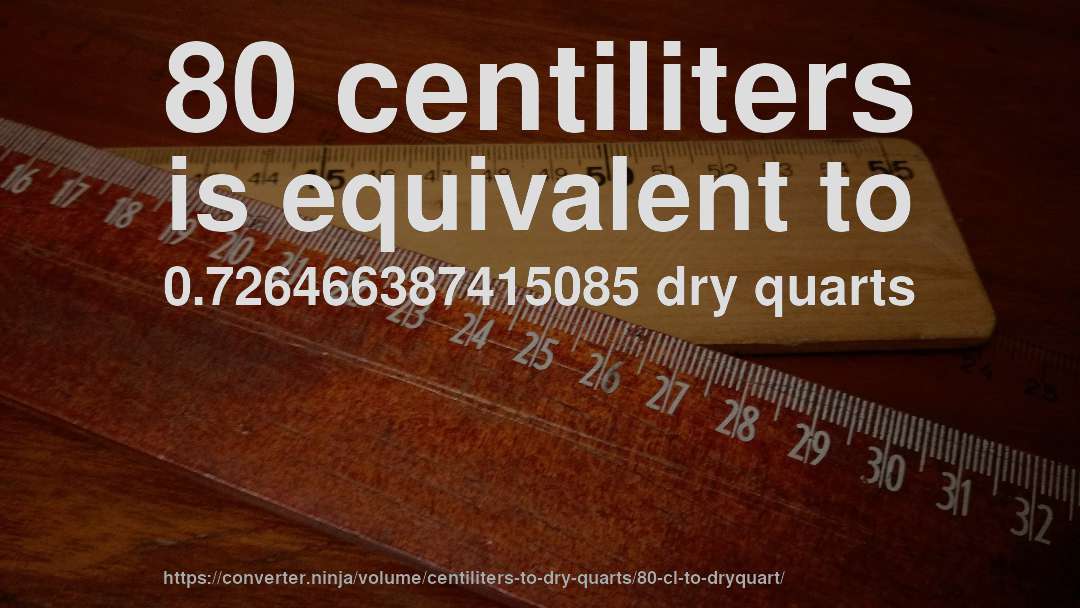 80 centiliters is equivalent to 0.726466387415085 dry quarts