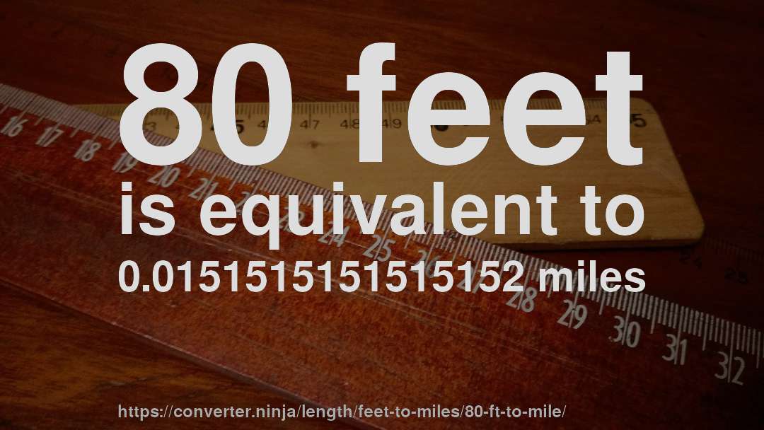 80 feet is equivalent to 0.0151515151515152 miles