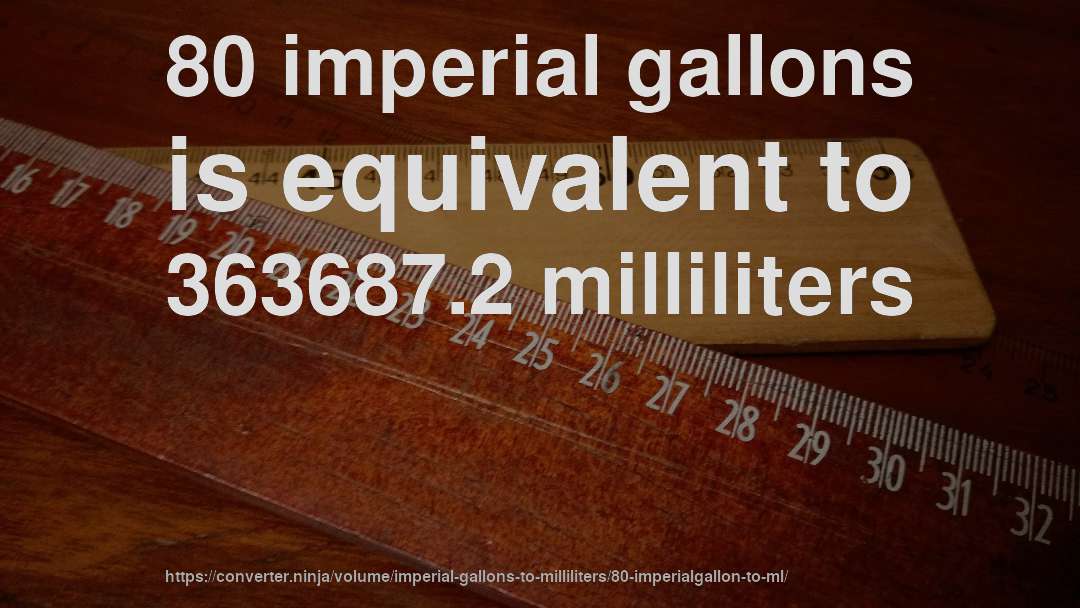 80 imperial gallons is equivalent to 363687.2 milliliters