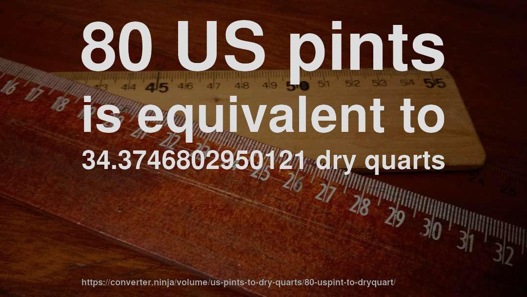 80 US pints is equivalent to 34.3746802950121 dry quarts