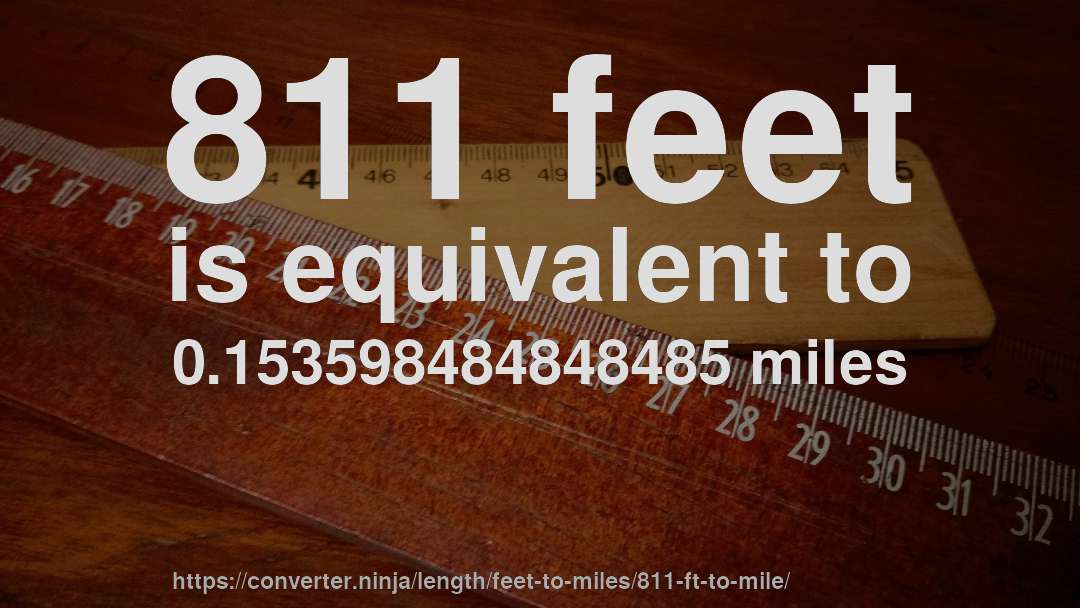 811 feet is equivalent to 0.153598484848485 miles