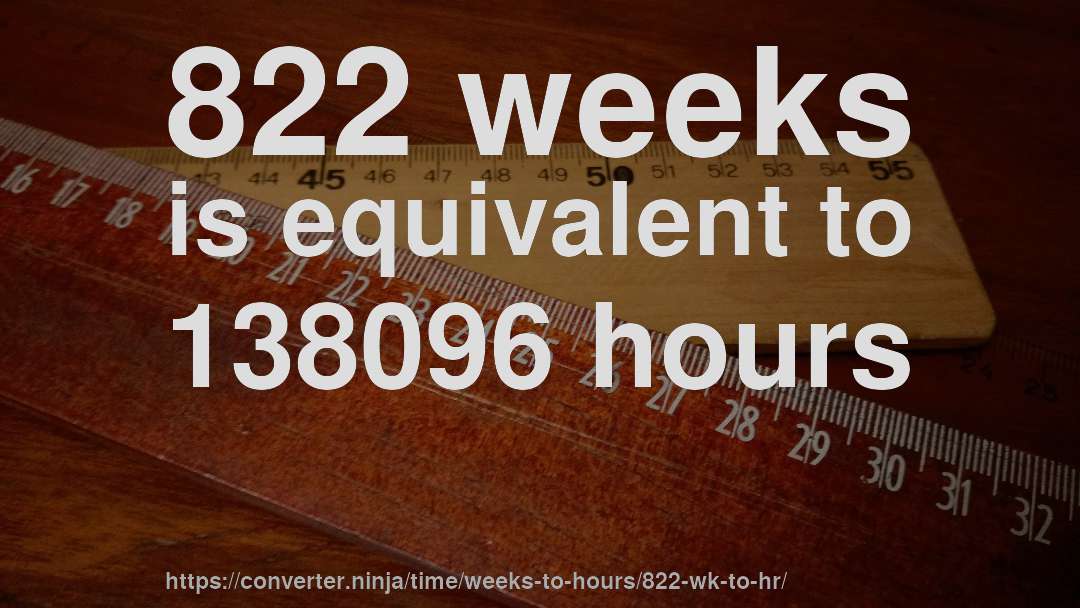 822 weeks is equivalent to 138096 hours
