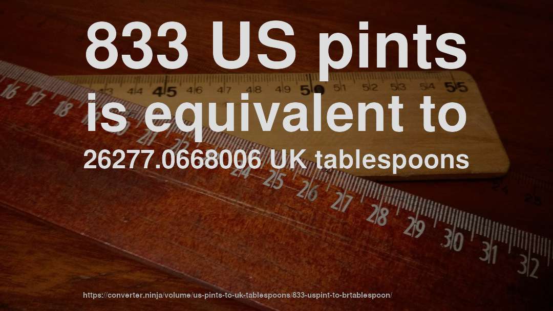 833 US pints is equivalent to 26277.0668006 UK tablespoons