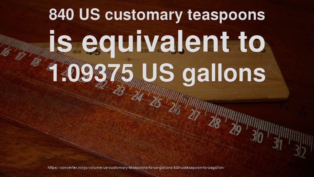 840 US customary teaspoons is equivalent to 1.09375 US gallons