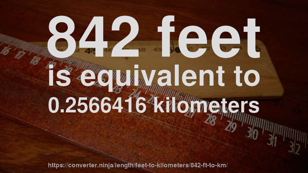842 feet is equivalent to 0.2566416 kilometers