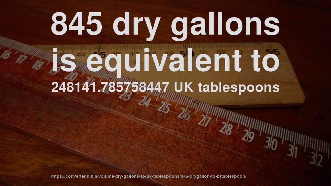 845 dry gallons is equivalent to 248141.785758447 UK tablespoons