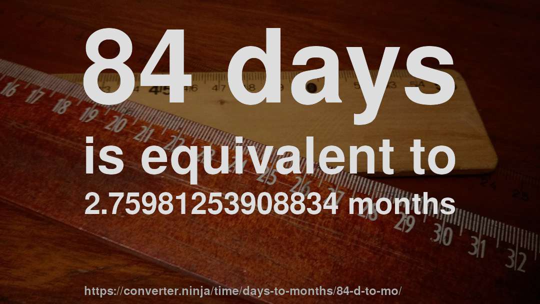 84 days is equivalent to 2.75981253908834 months