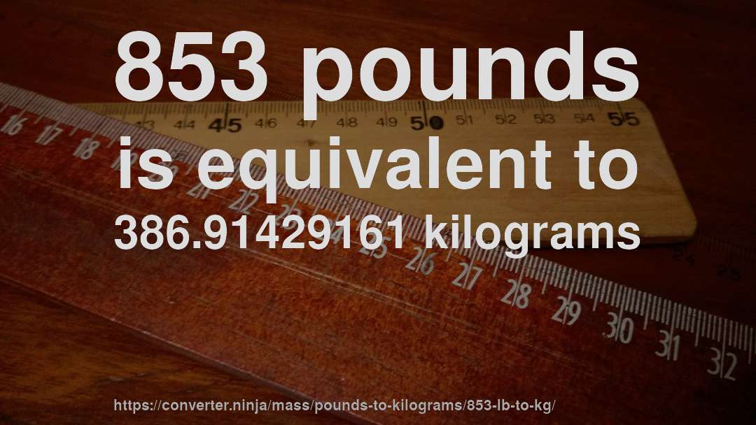 853 pounds is equivalent to 386.91429161 kilograms