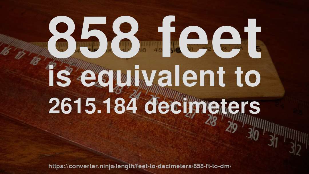 858 feet is equivalent to 2615.184 decimeters