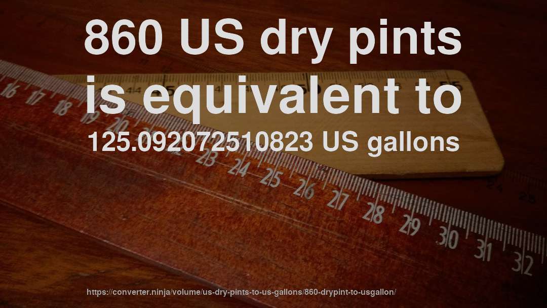 860 US dry pints is equivalent to 125.092072510823 US gallons