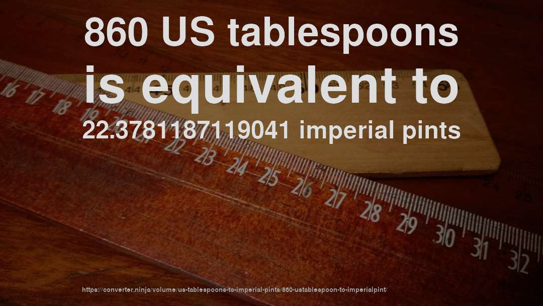 860 US tablespoons is equivalent to 22.3781187119041 imperial pints