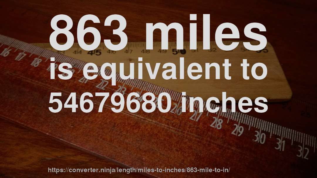 863 miles is equivalent to 54679680 inches