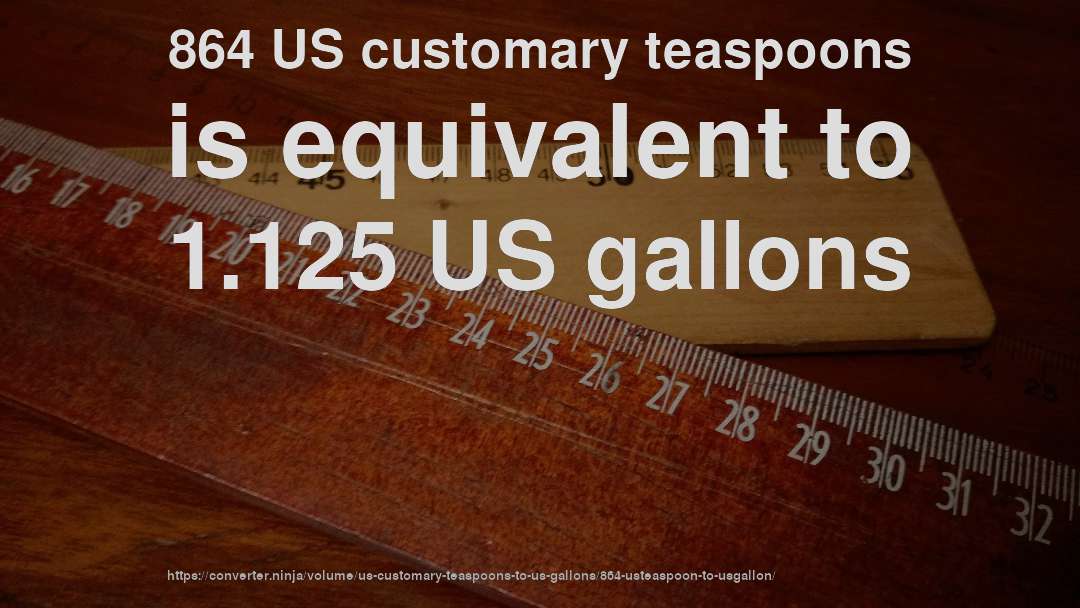 864 US customary teaspoons is equivalent to 1.125 US gallons