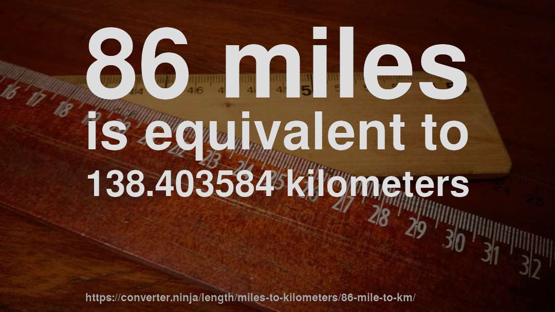 86 miles is equivalent to 138.403584 kilometers