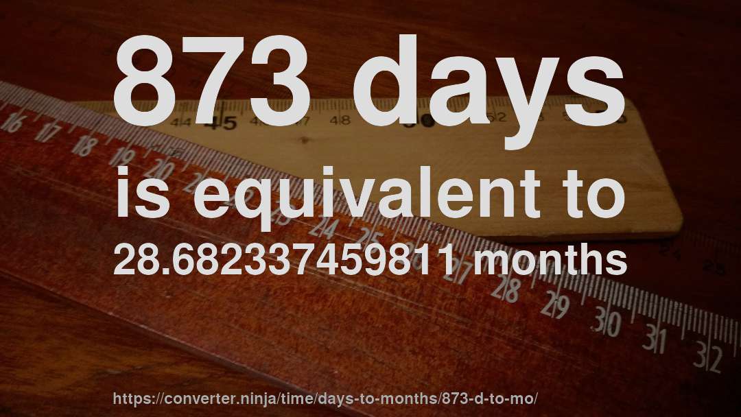 873 days is equivalent to 28.682337459811 months