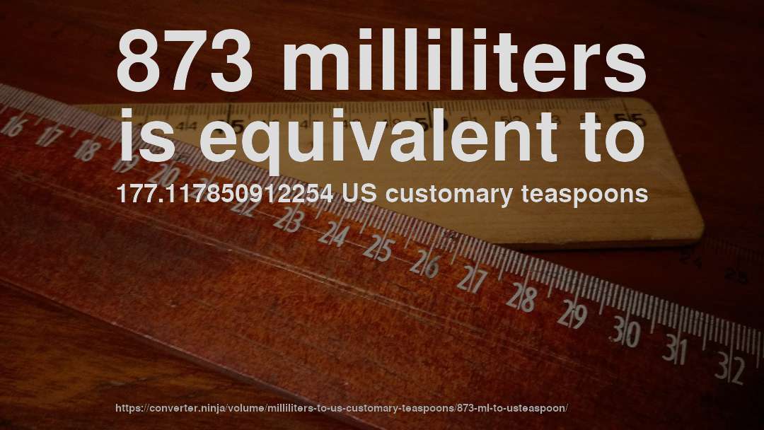 873 milliliters is equivalent to 177.117850912254 US customary teaspoons