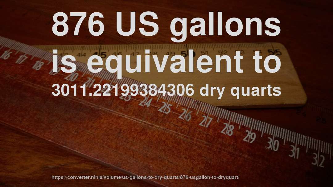 876 US gallons is equivalent to 3011.22199384306 dry quarts
