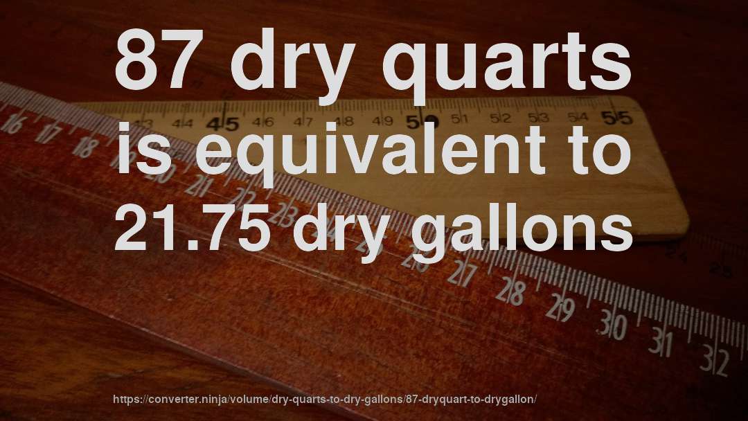 87 dry quarts is equivalent to 21.75 dry gallons