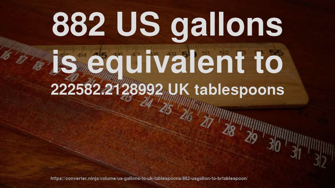 882 US gallons is equivalent to 222582.2128992 UK tablespoons