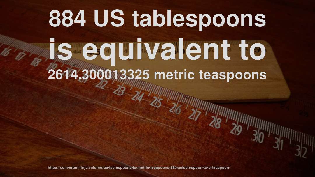 884 US tablespoons is equivalent to 2614.300013325 metric teaspoons