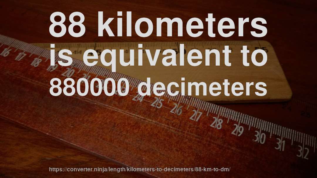 88 kilometers is equivalent to 880000 decimeters