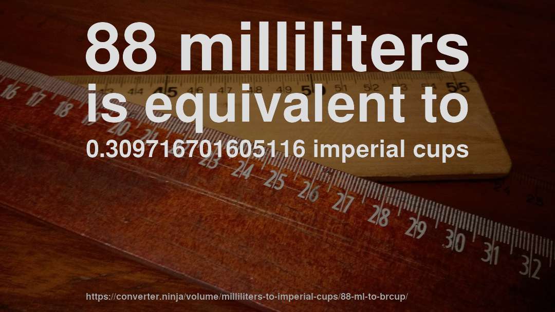88 milliliters is equivalent to 0.309716701605116 imperial cups