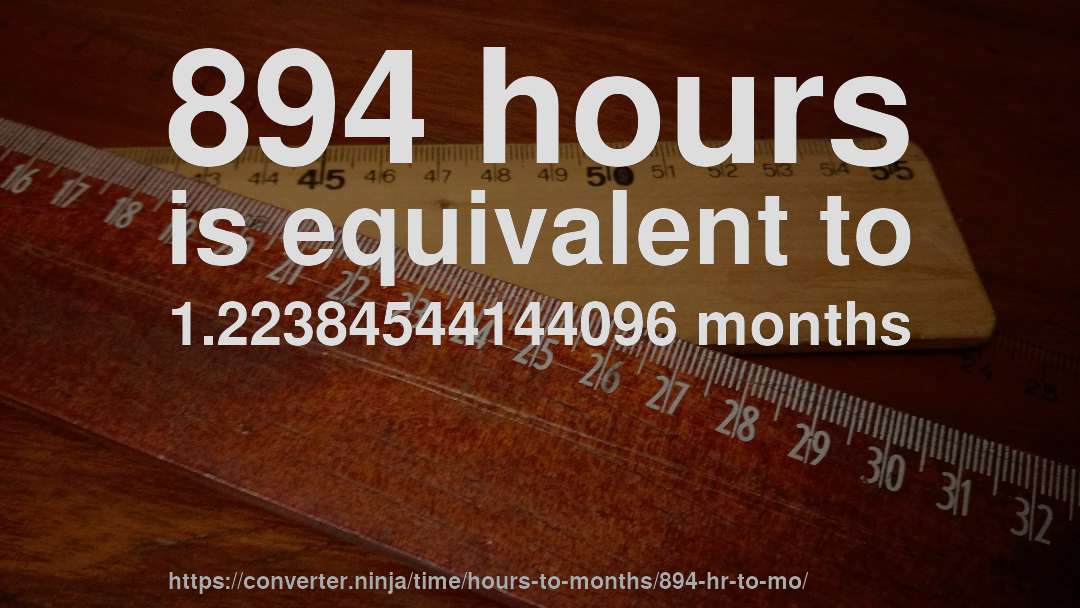 894 hours is equivalent to 1.22384544144096 months